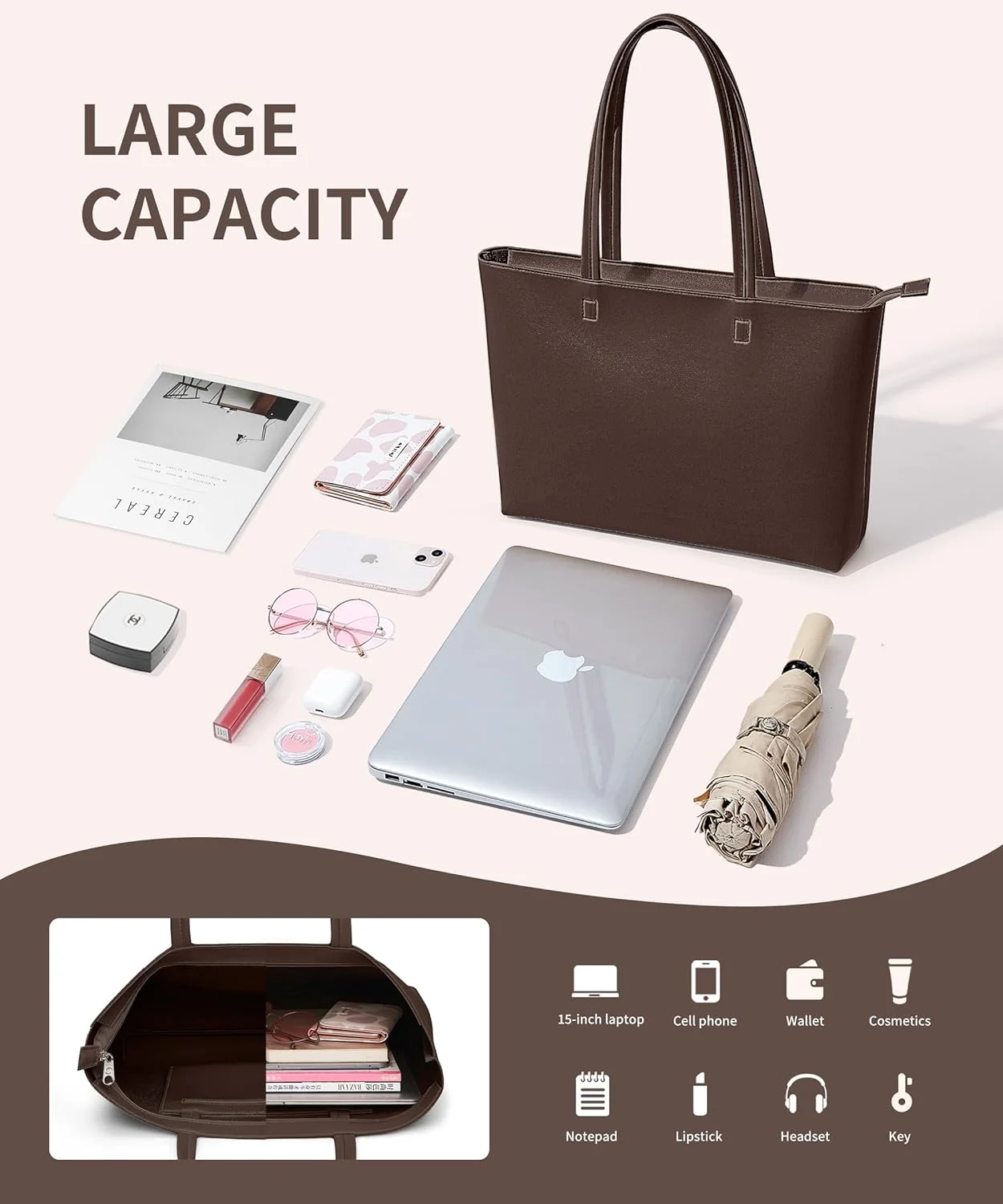 کیف دستی زنانه KALIDI، کیف دوشی زیپدار، کیف چرم مصنوعی بزرگ، کیف دستی غیررسمی برای کار، قرار ملاقات، دانشگاه کیف دستی زنانه KALIDI، کیف دوشی زیپدار، کیف چرم مصنوعی بزرگ، کیف دستی غیررسمی برای کار، قرار ملاقات، دانشگاه