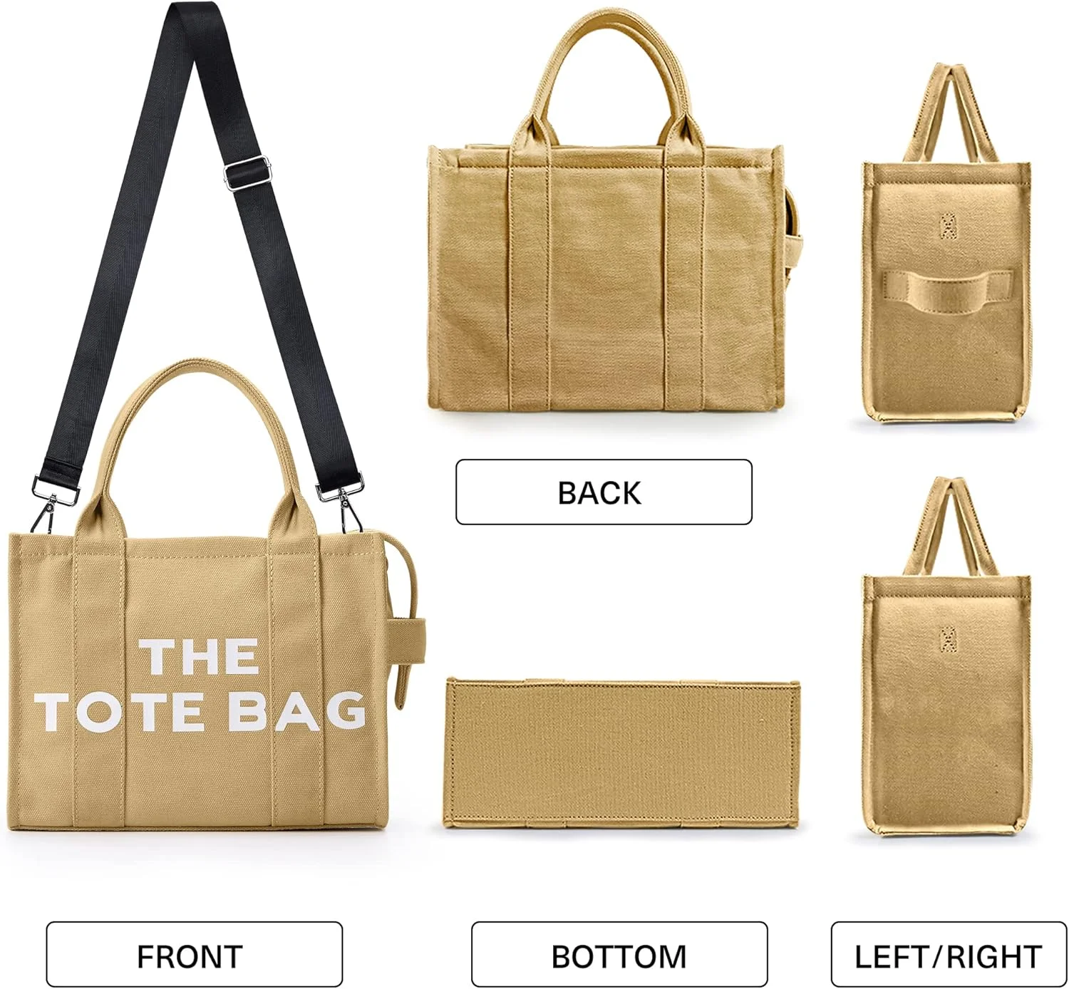 کیف دستی کرباس زنانه KALIDI، کیف کرباس با زیپ و جیب، کیف شانه ای کرباس زنانه، کیف دستی کراس بادی کرباس غیررسمی برای مدرسه، مسافرت، کار