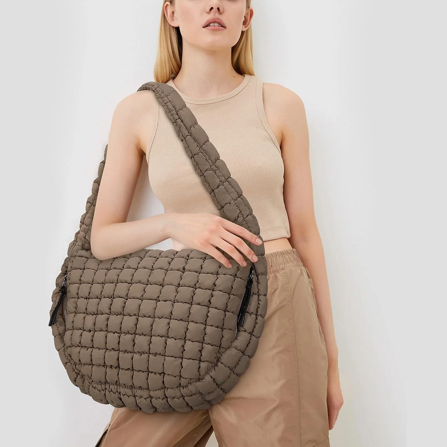 کیف بزرگ توته لحافی Juoxeepy، کیف دوشی پفی سبک وزن، کیف هوبو با لایه لحافی