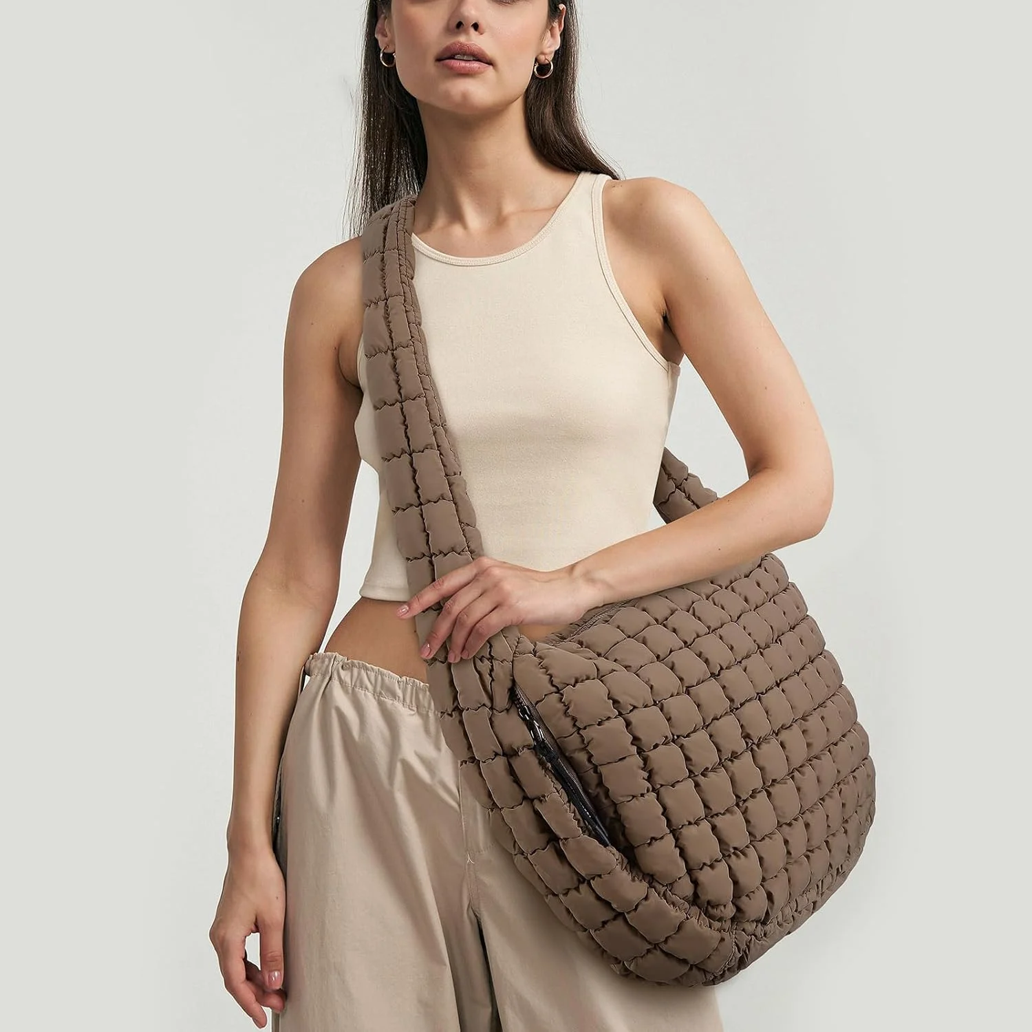 کیف بزرگ توته لحافی Juoxeepy، کیف دوشی پفی سبک وزن، کیف هوبو با لایه لحافی