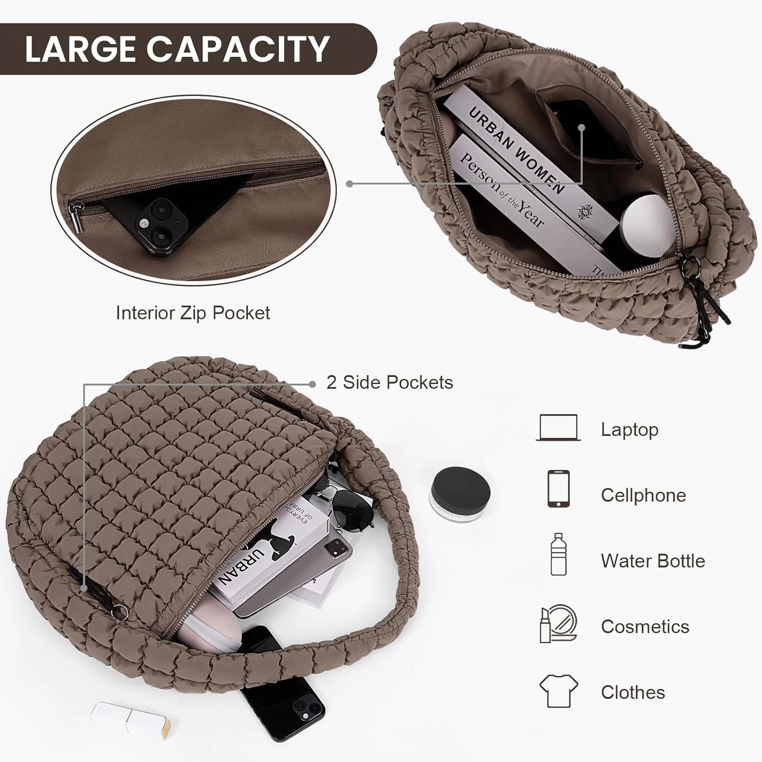 کیف بزرگ توته لحافی Juoxeepy، کیف دوشی پفی سبک وزن، کیف هوبو با لایه لحافی