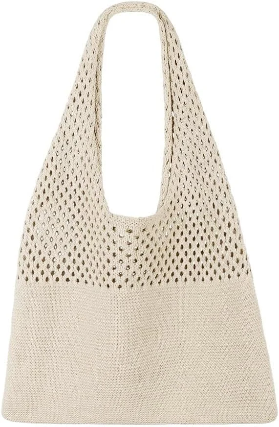 کیف بافتنی زنانه، کیف توری بافتنی ساحلی، کیف بافتنی بوهو مناسب تعطیلات تابستانی برای زنان، کیف دستی ساحلی