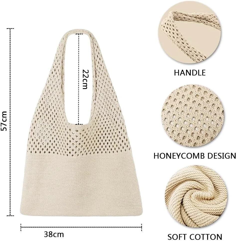 کیف بافتنی زنانه، کیف توری بافتنی ساحلی، کیف بافتنی بوهو مناسب تعطیلات تابستانی برای زنان، کیف دستی ساحلی