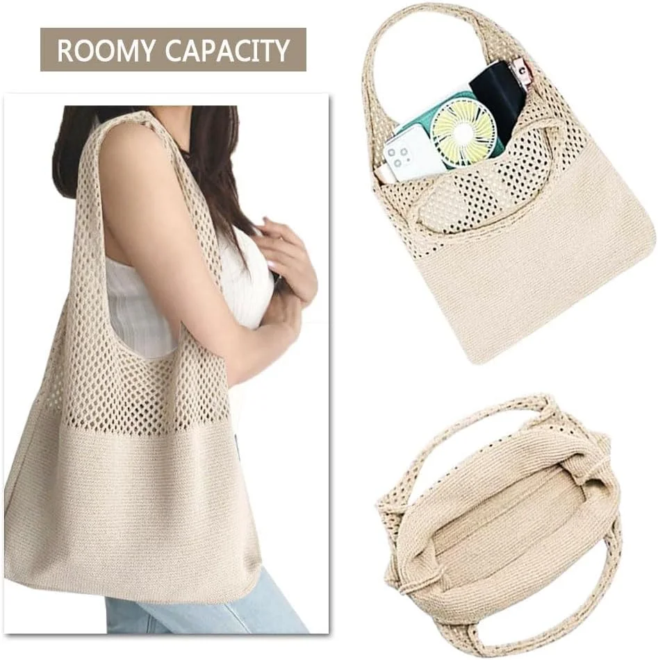 کیف بافتنی زنانه، کیف توری بافتنی ساحلی، کیف بافتنی بوهو مناسب تعطیلات تابستانی برای زنان، کیف دستی ساحلی