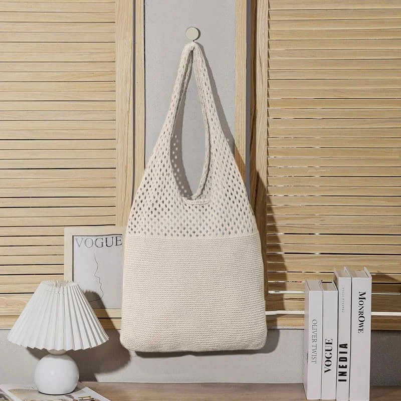 کیف بافتنی زنانه، کیف توری بافتنی ساحلی، کیف بافتنی بوهو مناسب تعطیلات تابستانی برای زنان، کیف دستی ساحلی