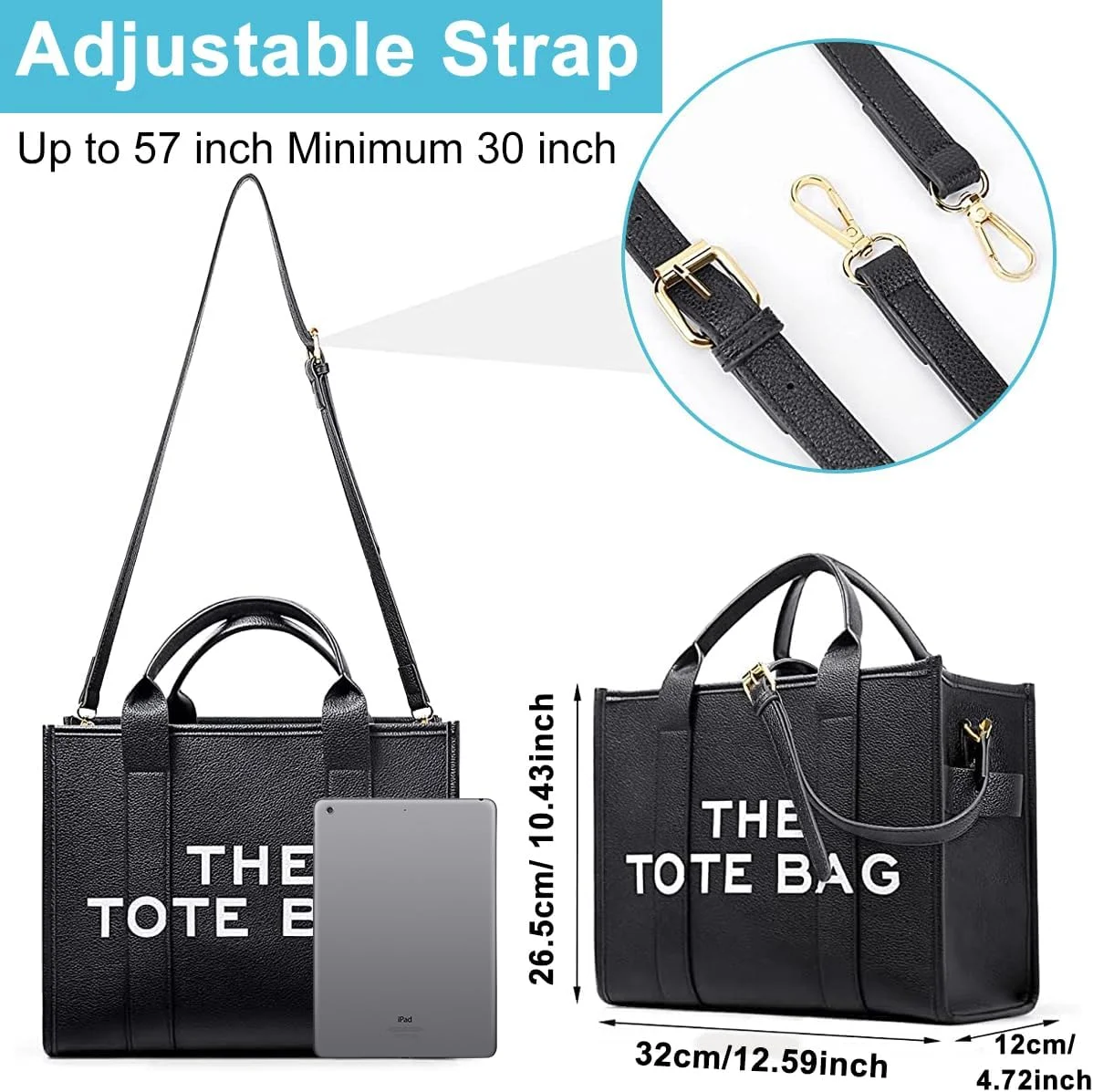 کیف دستی زنانه، کیف بزرگ چرمی PU، کیف دوشی ضد آب با دسته بالایی و بند جداشدنی و زیپ، مناسب کار، مسافرت و استفاده روزانه