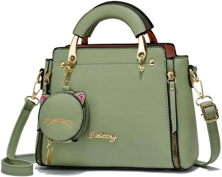 کیف دستی زنانه، کیف کوچک دستی چرم مصنوعی زنانه با کیف گرد زیپ‌دار هماهنگ