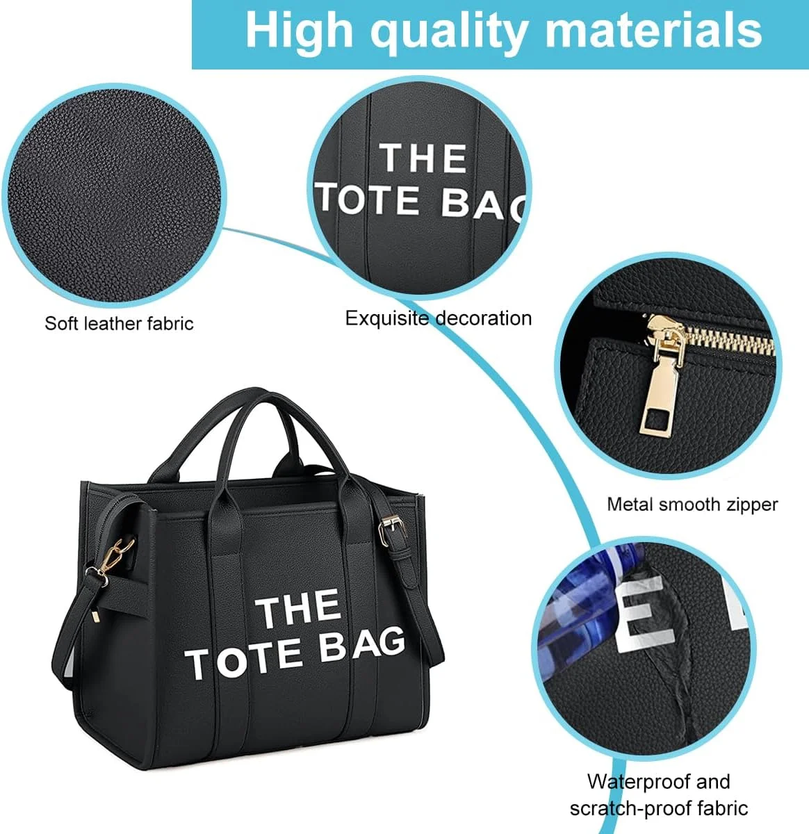 کیف دستی زنانه، کیف بزرگ چرمی PU، کیف دوشی ضد آب با دسته بالایی و بند جداشدنی و زیپ، مناسب کار، مسافرت و استفاده روزانه