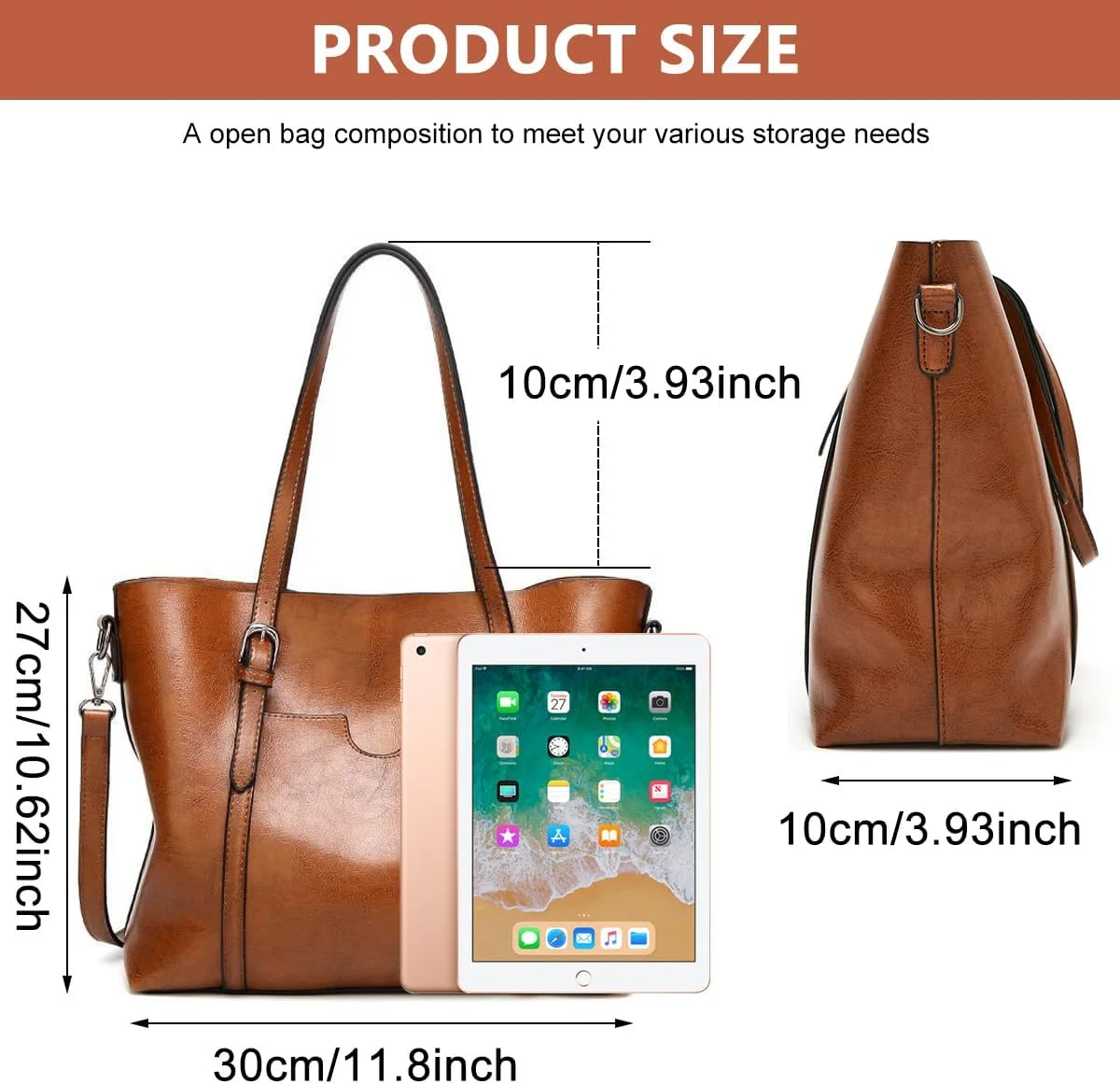 کیف دستی زنانه چرم مصنوعی PU با ظرفیت بزرگ، کیف مدل هوبو زنانه با بند قابل تنظیم جداشدنی، کیف دوشی برای مسافرت و رفت و آمد