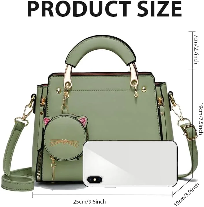 کیف دستی زنانه، کیف کوچک دستی چرم مصنوعی زنانه با کیف گرد زیپ‌دار هماهنگ