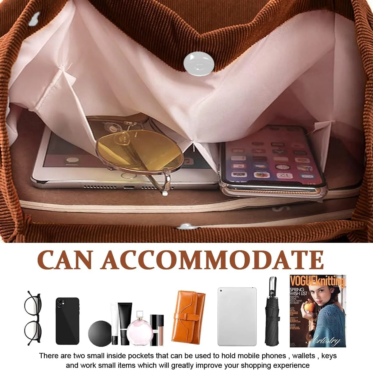 کیف دستی زنانه مدل Tote Bag با جنس مخمل کبریتی و رنگ ثابت