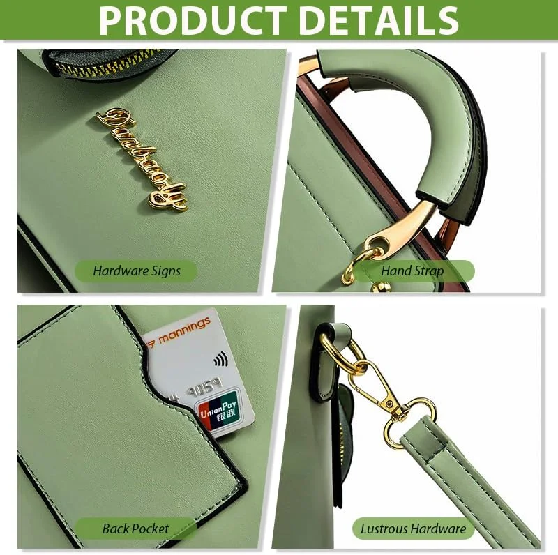 کیف دستی زنانه، کیف کوچک دستی چرم مصنوعی زنانه با کیف گرد زیپ‌دار هماهنگ