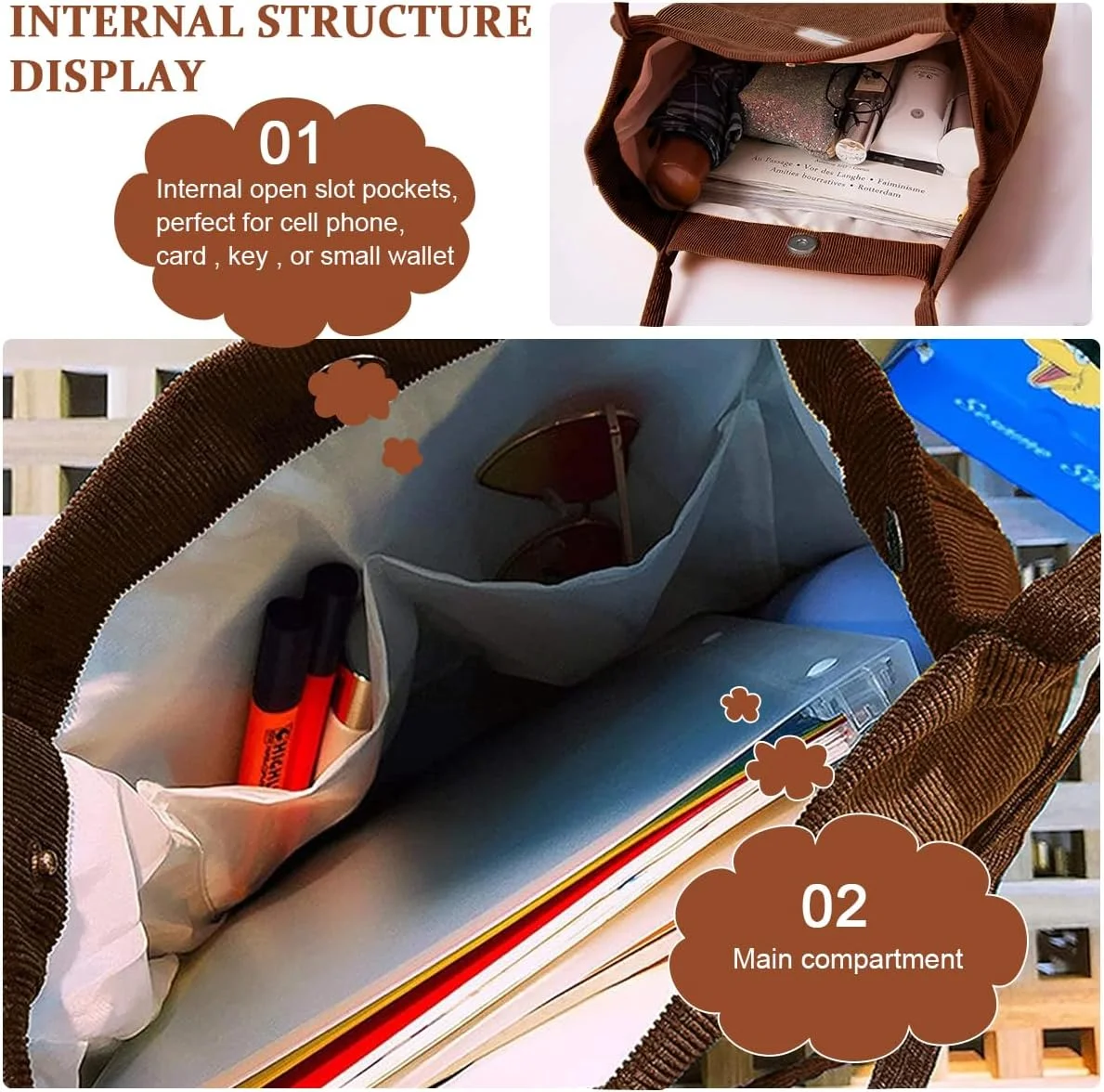 کیف دستی زنانه مدل Tote Bag با جنس مخمل کبریتی و رنگ ثابت