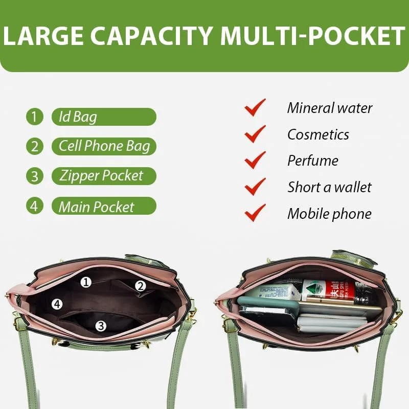 کیف دستی زنانه، کیف کوچک دستی چرم مصنوعی زنانه با کیف گرد زیپ‌دار هماهنگ