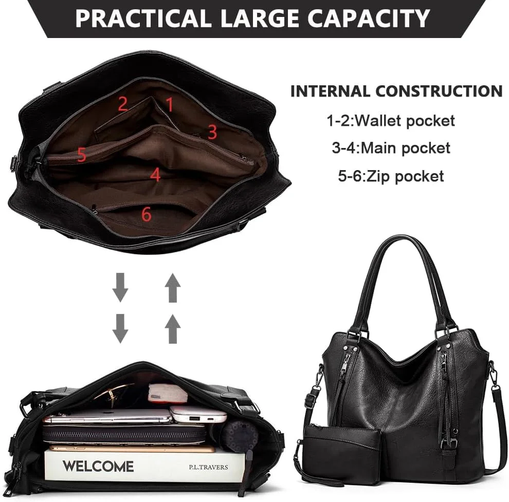 کیف دستی زنانه چرم مصنوعی PU، کیف های مدل هاوبو، کیف شیک 2 در 1 با بند شانه، کیف اداری زنانه