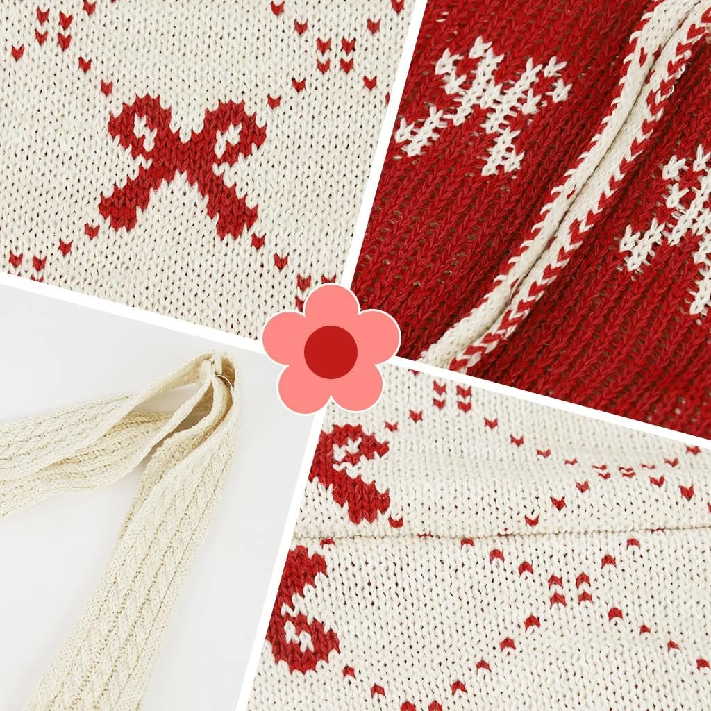 کیف بافتنی دستی برای دختران و بانوان، کیف دوشی شیک و غیررسمی نرم، کیف بافتنی پاپیونی قرمز زیبا، کیف روزمره، کیف کتاب برای مدرسه، اداره، مسافرت، 35x36 سانتی متر