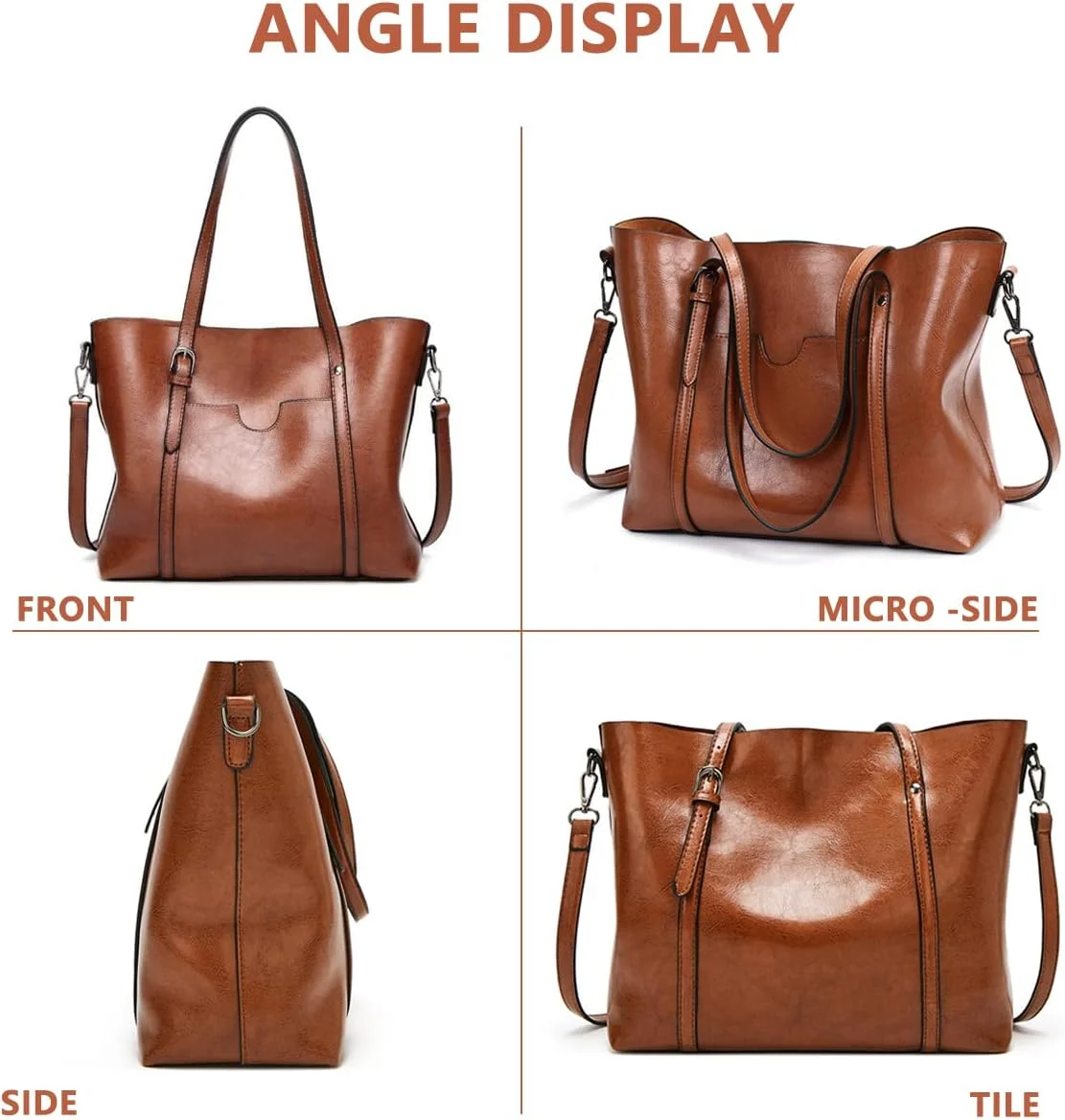 کیف دستی زنانه چرم مصنوعی PU با ظرفیت بزرگ، کیف مدل هوبو زنانه با بند قابل تنظیم جداشدنی، کیف دوشی برای مسافرت و رفت و آمد