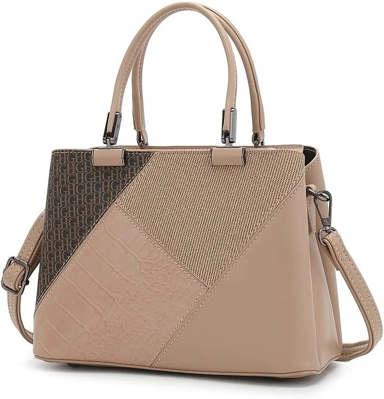 کیف دستی زنانه سیب | کیف دستی چند بافتی با دسته بالا | کیف دوشی هندسی و طرح کروکدیلی با بند قابل تنظیم