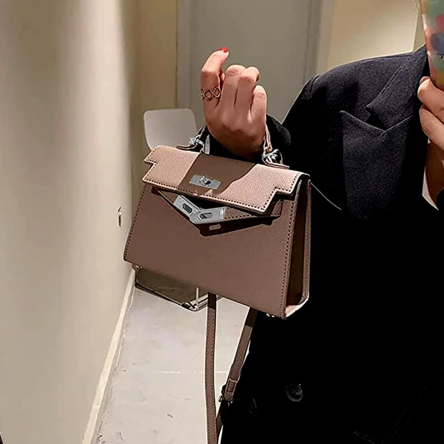 کیف دستی زنانه چرم مصنوعی با دسته بالایی، کیف دوشی و کیف رودوشی کوچک با بند جداشدنی (قهوه ای)