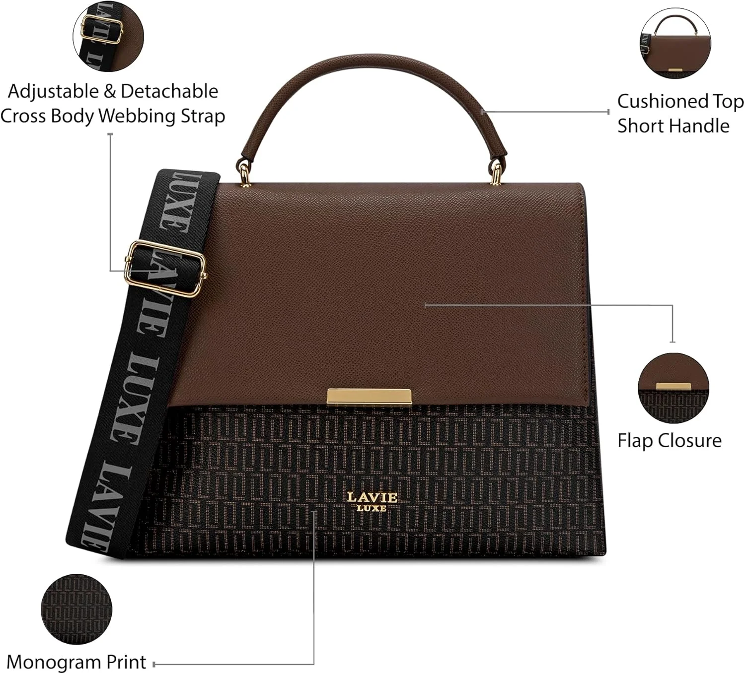 کیف دستی زنانه لاوی لاکس مدل Mono Marsh25 با طرح مونوگرام | کیف دستی مناسب کار | کیف زنانه | کیف شانه ای شیک | هدیه برای بانوان