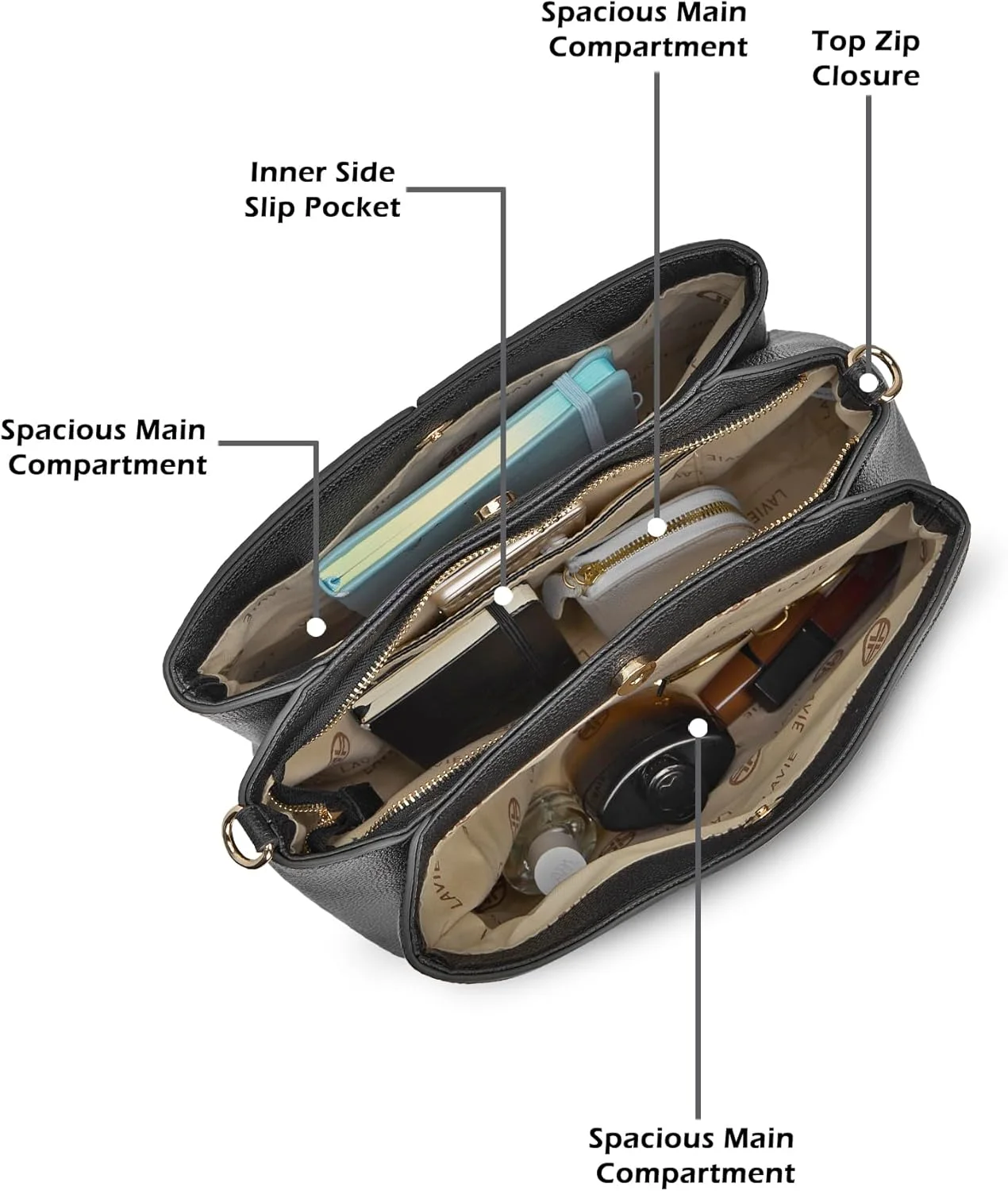 کیف دستی زنانه لاوی لاکس مدل رومی با 3 محفظه | کیف دستی جادار برای کار | کیف زنانه | کیف شیک دوشی | هدیه برای خانم ها