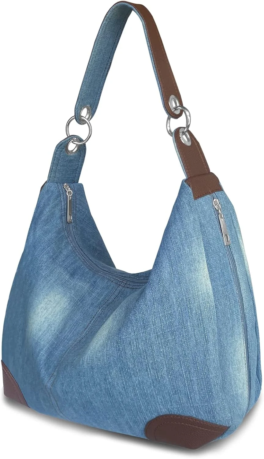 کیف دستی جین زنانه با جیب‌های متعدد، کیف پول جین آبی، کیف دستی بزرگ، کیف‌های دوشی