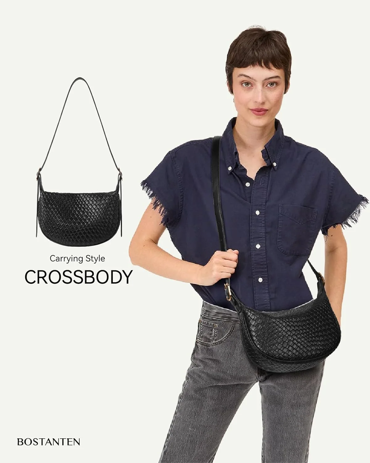 کیف دستی زنانه بوستانتن، کیف دوشی کوچک، کیف هلالی دوشی، کیف دستی هوبو با بند قابل تنظیم