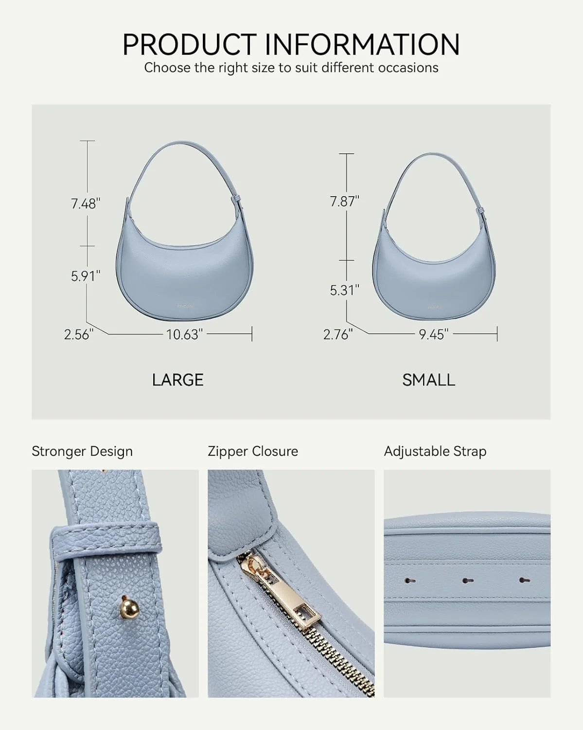 کیف دوشی هلالی BOSTANTEN زنانه، کیف دستی کلاچ چرم مصنوعی، آبی کوچک