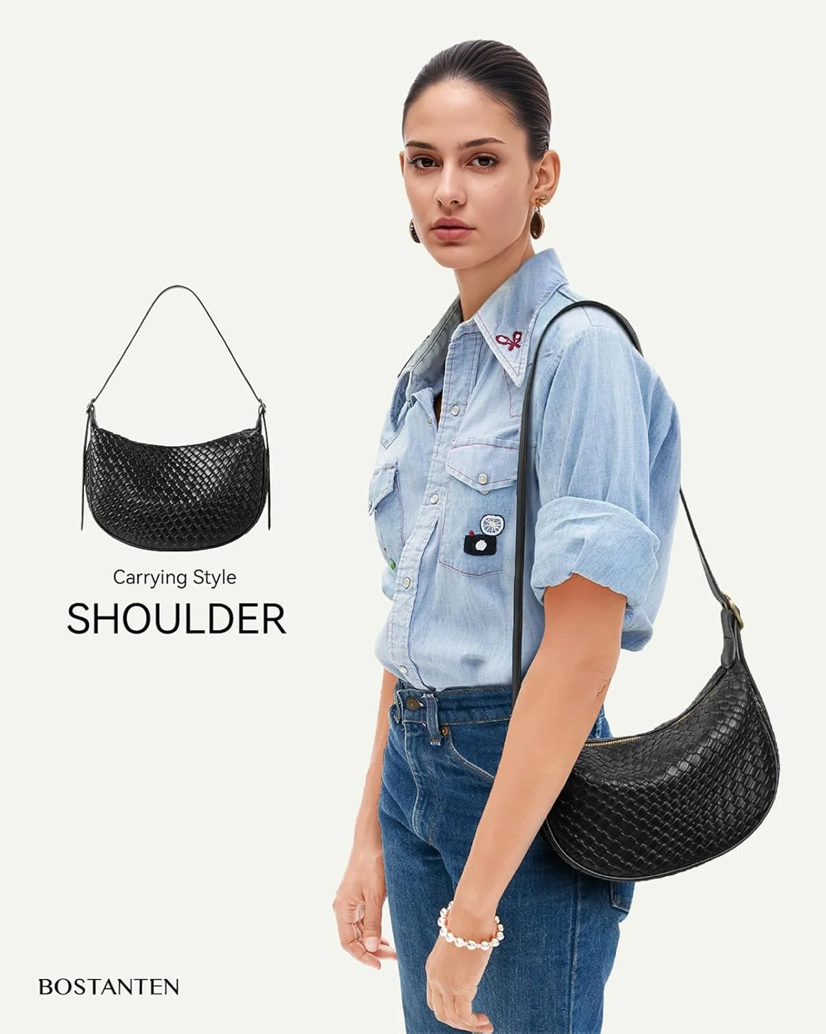 کیف دستی زنانه بوستانتن، کیف دوشی کوچک، کیف هلالی دوشی، کیف دستی هوبو با بند قابل تنظیم