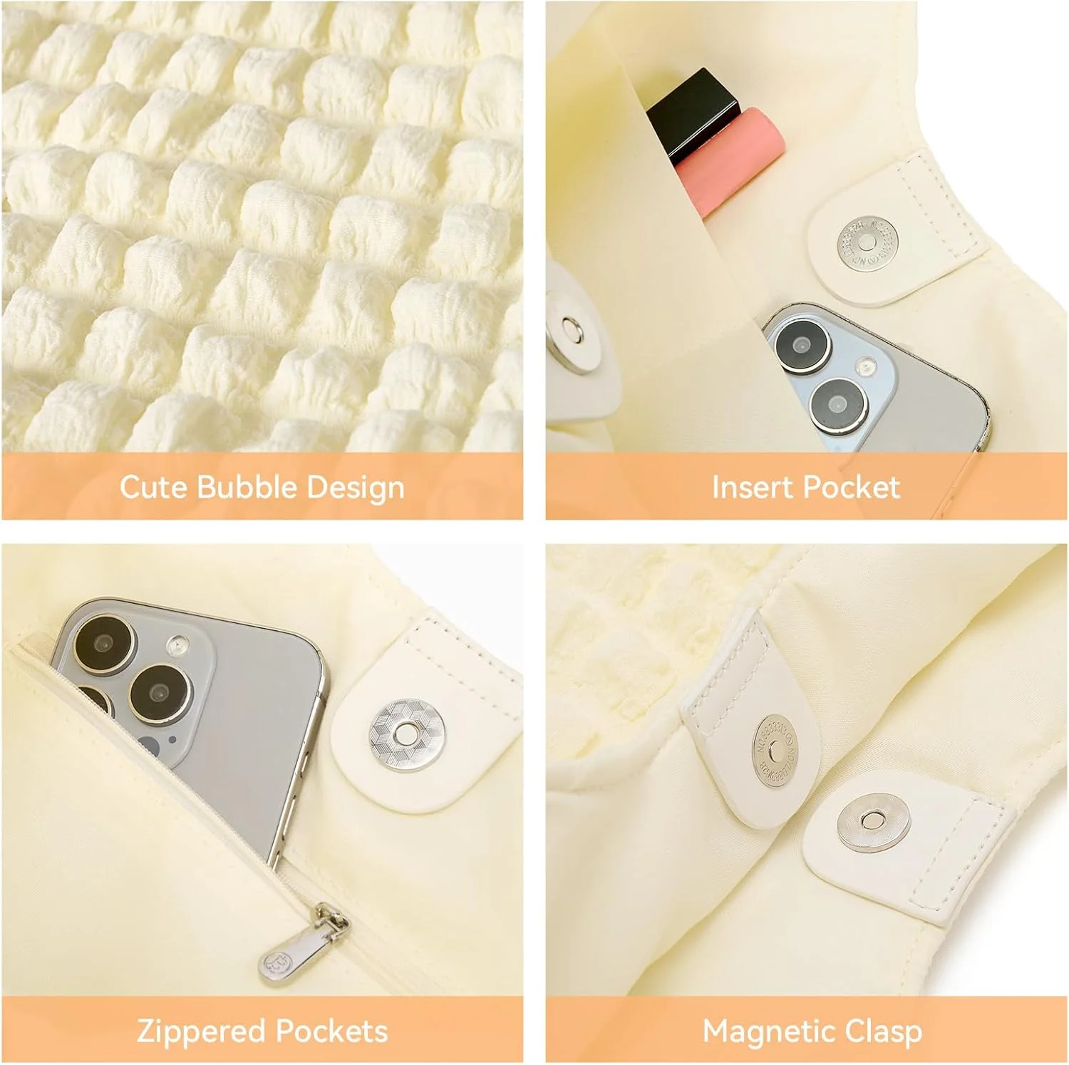 کیف پافر زنانه بوستانتن، کیف دستی سبک وزن، کیف دوشی حبابی پفی برای مسافرت، بژ