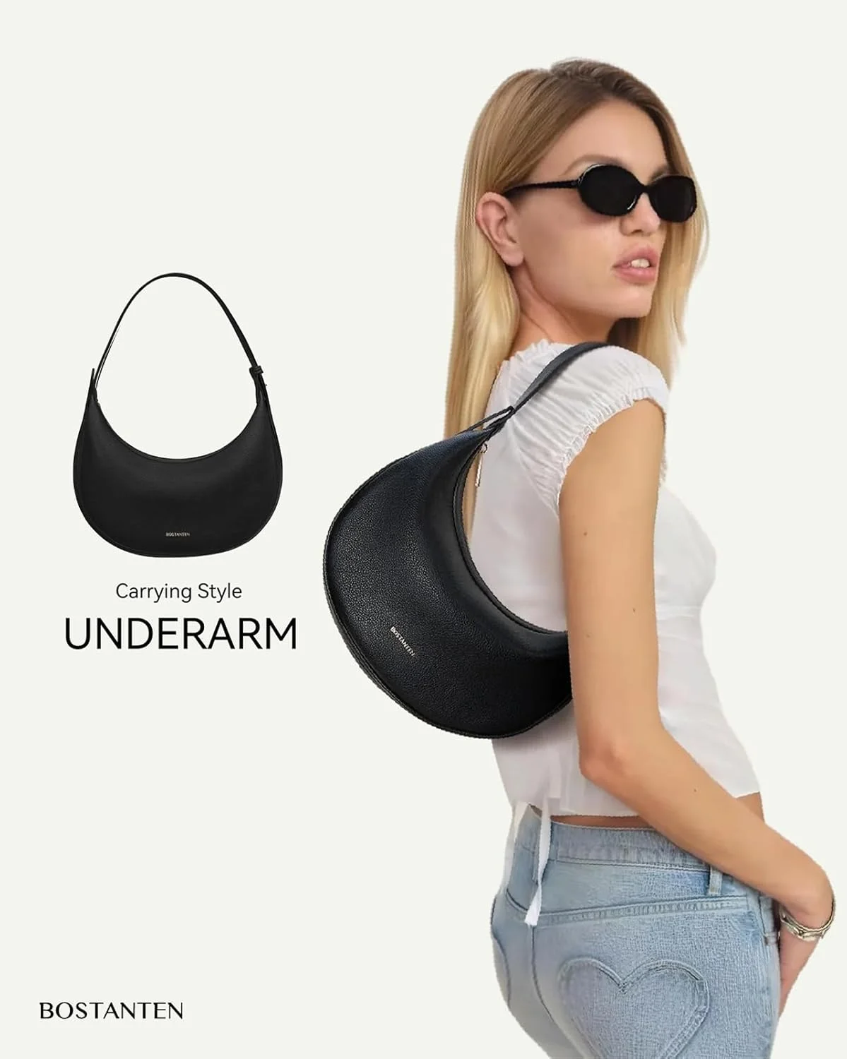 کیف دوشی هلالی BOSTANTEN زنانه، کیف دستی کراس بادی شیک، کیف کلاچ چرم مصنوعی، بند قابل تنظیم