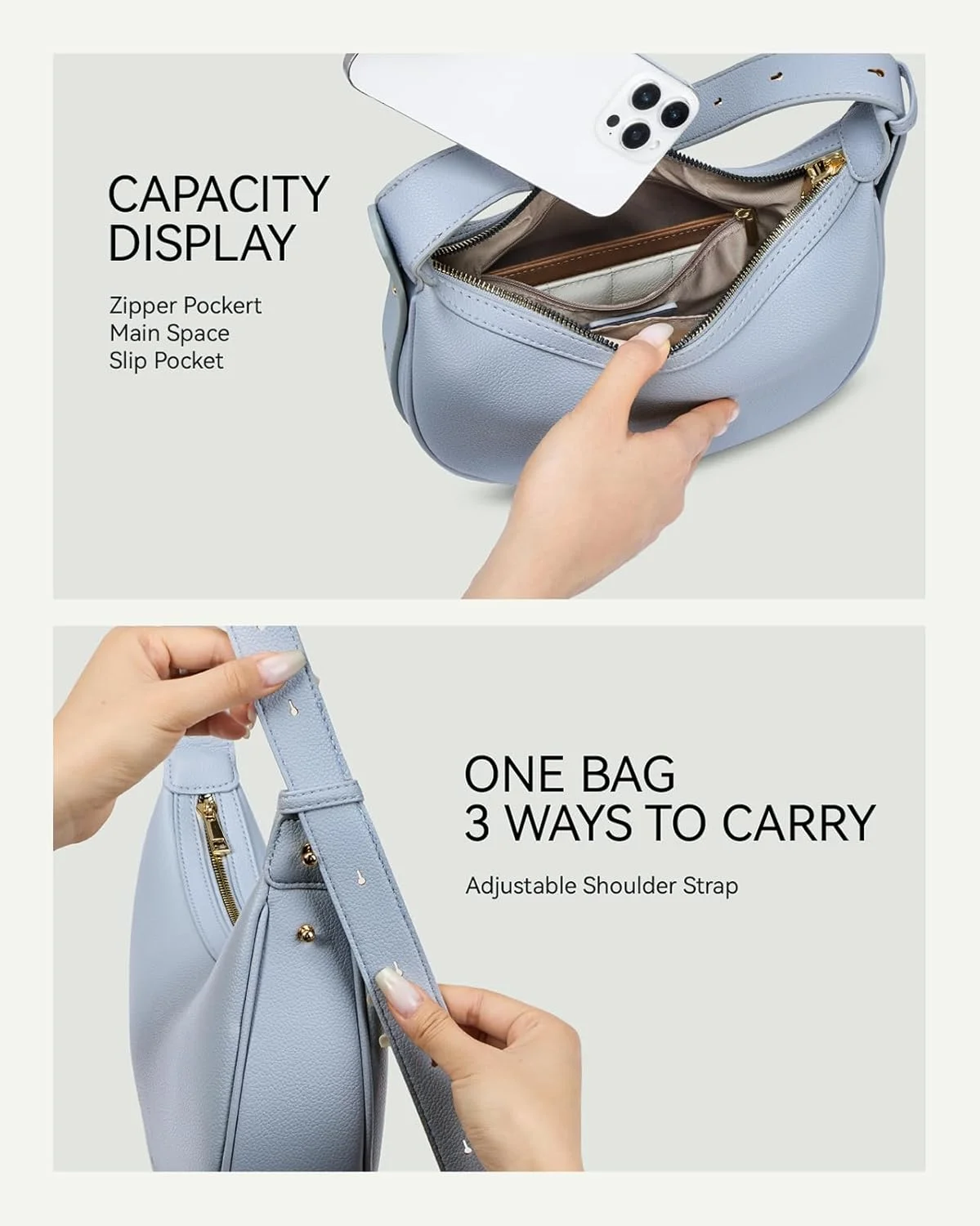 کیف دوشی هلالی BOSTANTEN زنانه، کیف دستی کلاچ چرم مصنوعی، آبی کوچک