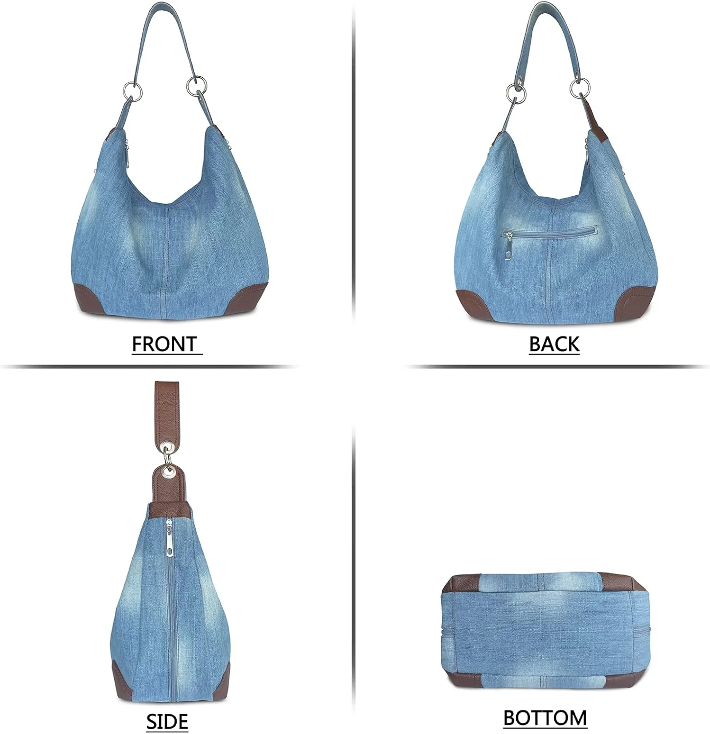 کیف دستی جین زنانه با جیب‌های متعدد، کیف پول جین آبی، کیف دستی بزرگ، کیف‌های دوشی