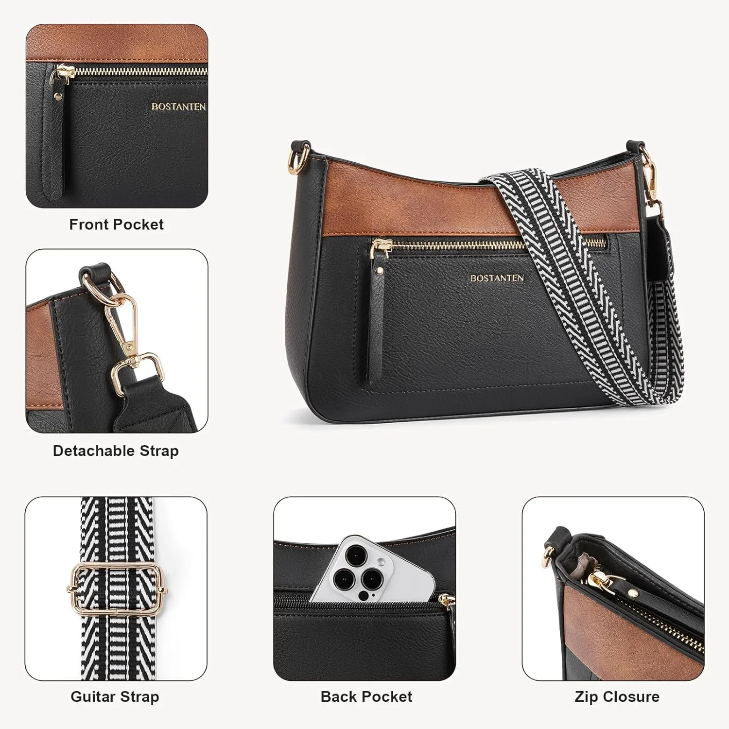 کیف های دوشی زنانه بوستانتن، کیف های دستی دوشی با بند گیتاری قابل جدا شدن، چرم مصنوعی
