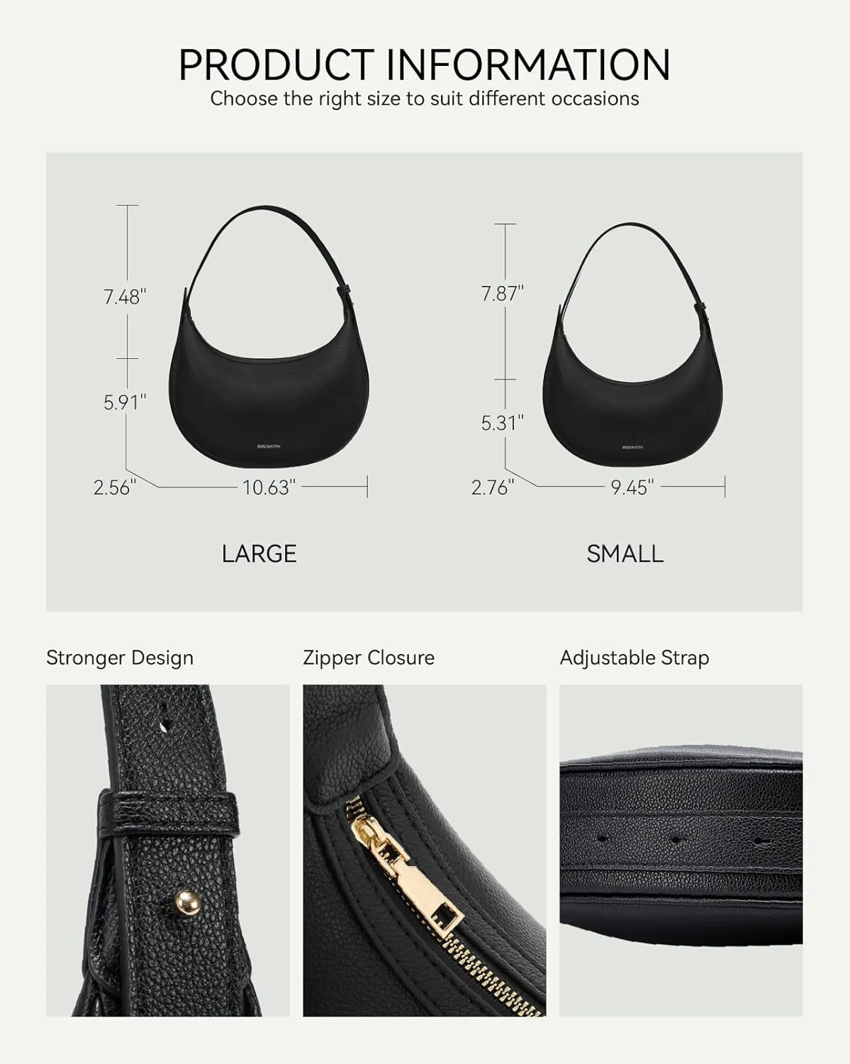 کیف دوشی هلالی BOSTANTEN زنانه، کیف دستی کراس بادی شیک، کیف کلاچ چرم مصنوعی، بند قابل تنظیم