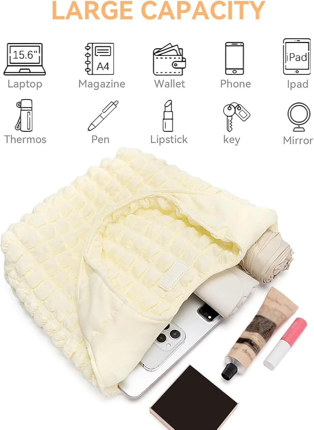 کیف پافر زنانه بوستانتن، کیف دستی سبک وزن، کیف دوشی حبابی پفی برای مسافرت، بژ