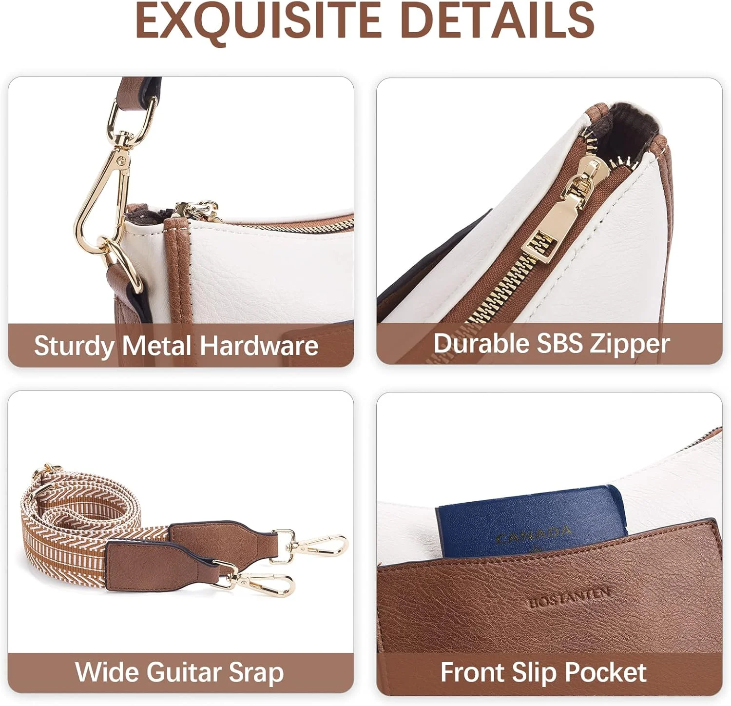 کیف های کراس بادی زنانه BOSTANTEN، کیف های دستی هوبو چرم مصنوعی شیک، کیف های شانه ای مد روز با بند گیتار قابل تنظیم