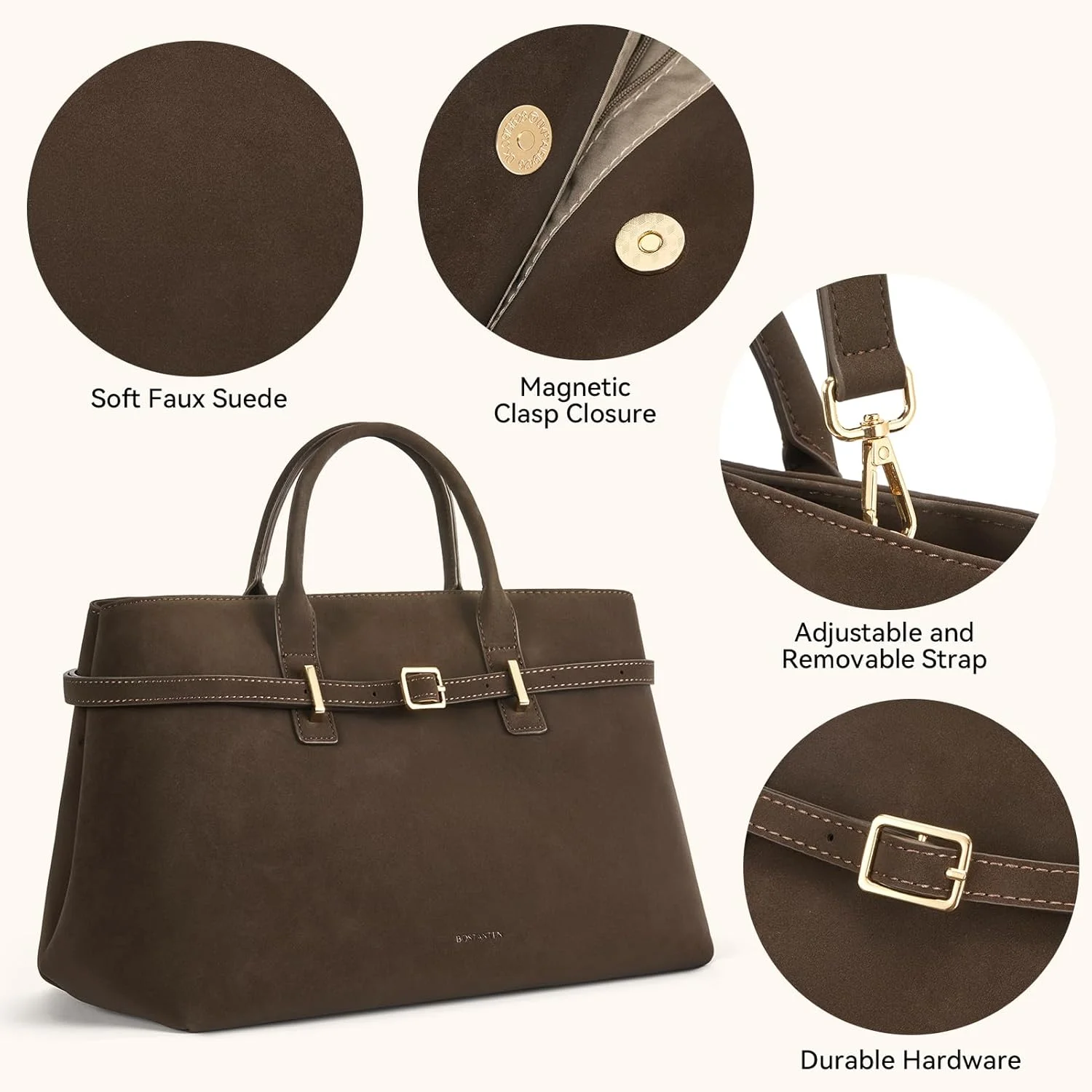 کیف دستی بزرگ زنانه BOSTANTEN، کیف دوشی چرم جیر با دسته بالایی و بند قابل تنظیم