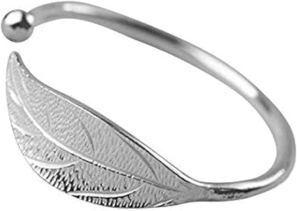 زیورآلات زرد رنگ: دستبند النگویی نقره ای با طرح برگ بازشو و قابل تنظیم برای زنان و دختران