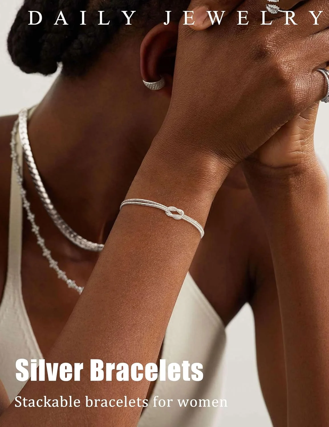 دستبند نقره ای تزویق زنانه، دستبند ترند زنانه با آبکاری الکتریکی، زنجیر چند لایه، دستبند مهره ای گره مرواریدی طرح قلب