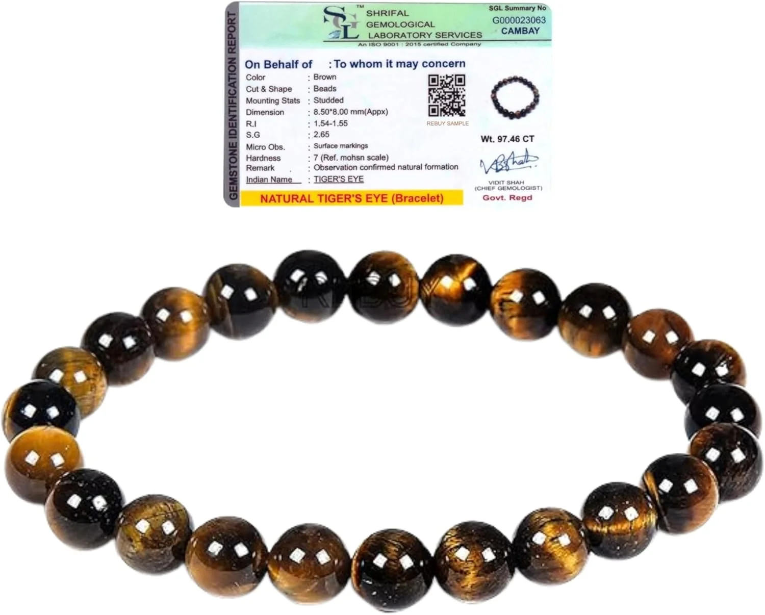 دستبند چشم ببر REBUY | سنگ قیمتی طبیعی برای شفابخشی، محافظت و افزایش اعتماد به نفس، جذب شانس خوب | دارای گواهی اصالت سنگ چشم ببر طبیعی برای آقایان و بانوان