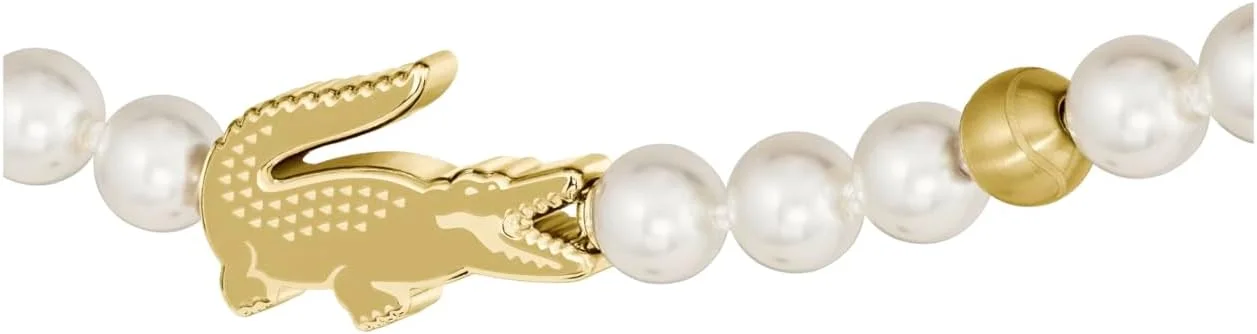 دستبند یونیسکس لاکوست، استیل طلایی نازک با روکش یونی و مهره های شیشه ای رنگ کرم - 2040431