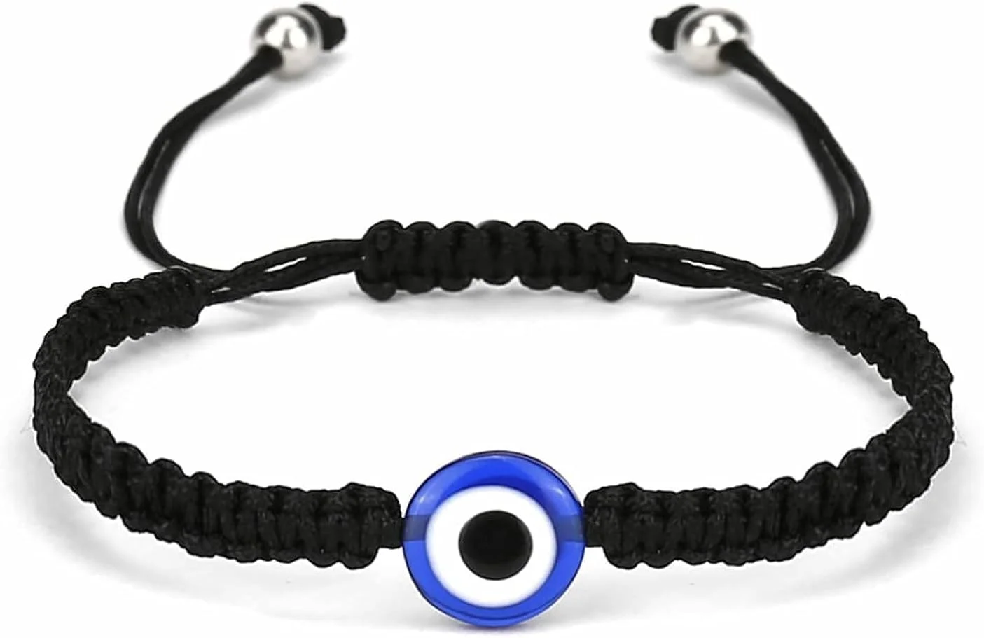دستبند چشم نظر دست ساز مشکی آبی قابل تنظیم برای زنان مردان کودکان، محافظت از انرژی منفی، طلسم خوش شانسی (مشکی)