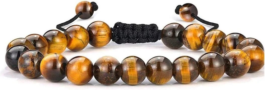 دستبند مهره ای سنگ چشم ببر - درجه AAA، قابل تنظیم، مناسب برای آقایان و بانوان (مهره های 8 میلی متری) دستبند مهره ای سنگ چشم ببر - درجه AAA، قابل تنظیم، مناسب برای آقایان و بانوان (مهره های 8 میلی متری)