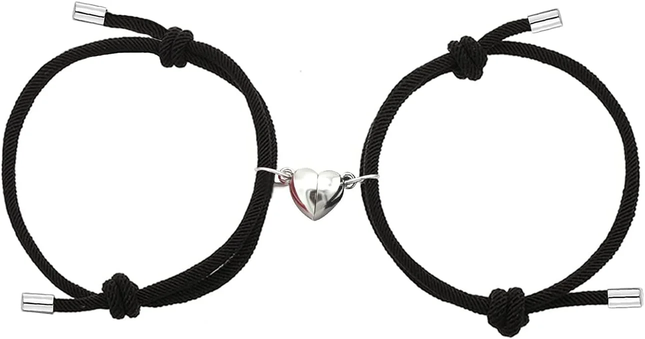 ست دستبند مغناطیسی زوجی ELECDON، 2 عددی، جواهرات پیمان عشق ابدی، هدیه دستبند ست جذاب خورشید و ماه برای زوج، بهترین دوست، زنان، مردان، دوست پسر، دوست دختر، تک سایز، مشکی