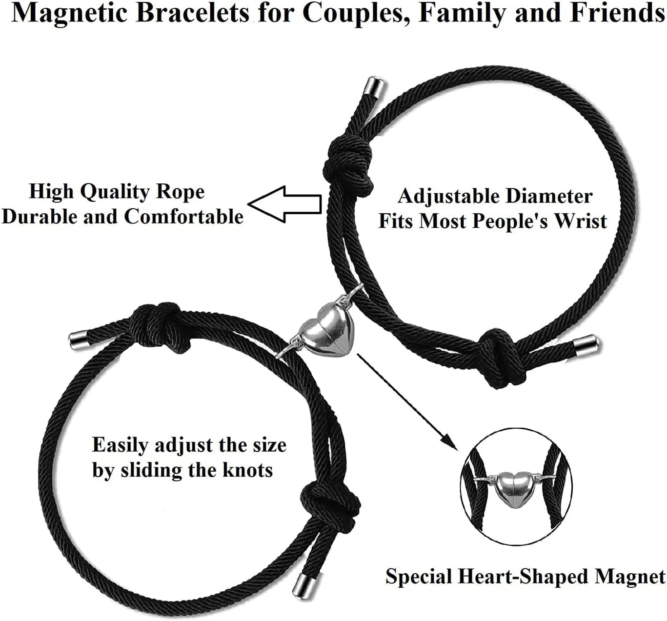 ست دستبند مغناطیسی زوجی ELECDON، 2 عددی، جواهرات پیمان عشق ابدی، هدیه دستبند ست جذاب خورشید و ماه برای زوج، بهترین دوست، زنان، مردان، دوست پسر، دوست دختر، تک سایز، مشکی