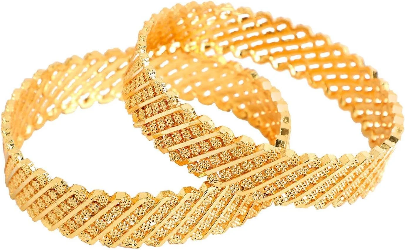 ست النگوی هندی زنانه با طرح طلایی Efulgenz، ست النگوی سبک دبی با طرح حکاکی شده، النگوهای هندی، دستبند جواهرات عروس هندی برای عروسی، جواهرات مد بالیوود (2 عدد)