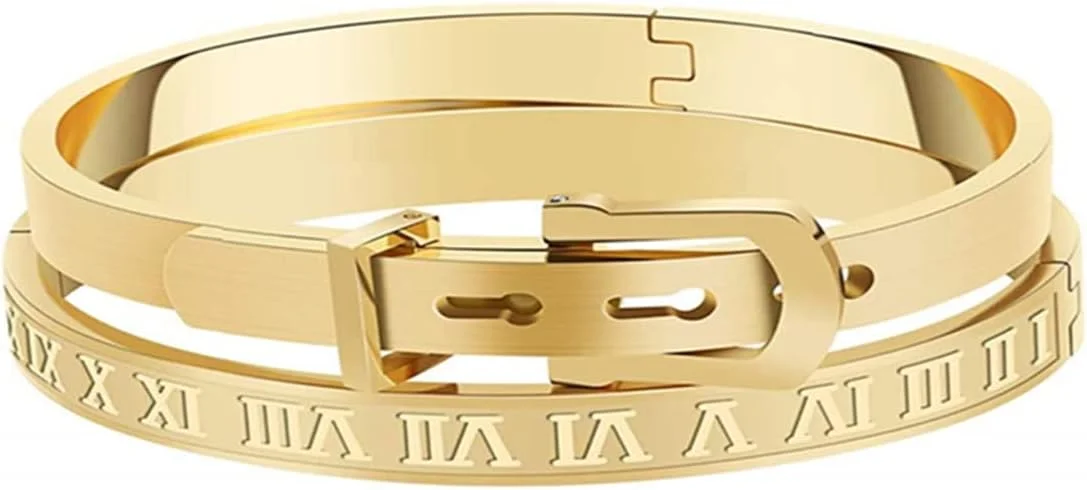 دستبندهای روکش طلایی، نقره ای و رزگلد Jaline برای مردان و زنان، دستبند استیل با اعداد رومی، هدیه ای حکاکی شده و مناسب برای همه