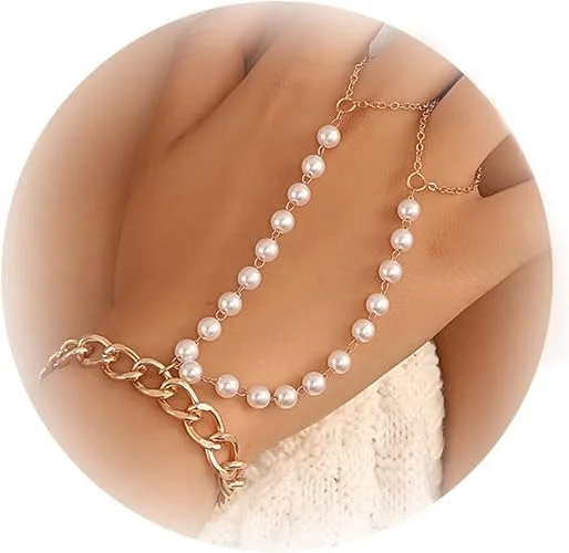 دستبند زنجیری زنانه، دستبند انگشتی نقره ای و طلایی ظریف با مروارید، جواهرات مهره ای قابل انباشت برای هدیه های فارغ التحصیلی و تولد شیک