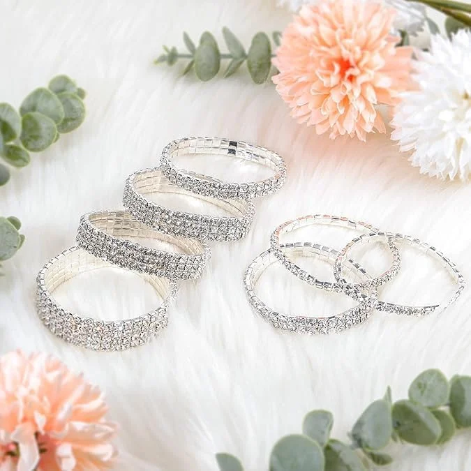 دستبند زنانه نگین دار BIGTHREE، ست ۷ عددی النگو کشی کریستالی درخشان، جواهرات مجلسی برای مهمانی و عروسی (نقره ای) دستبند زنانه نگین دار BIGTHREE، ست ۷ عددی النگو کشی کریستالی درخشان، جواهرات مجلسی برای مهمانی و عروسی (نقره ای)